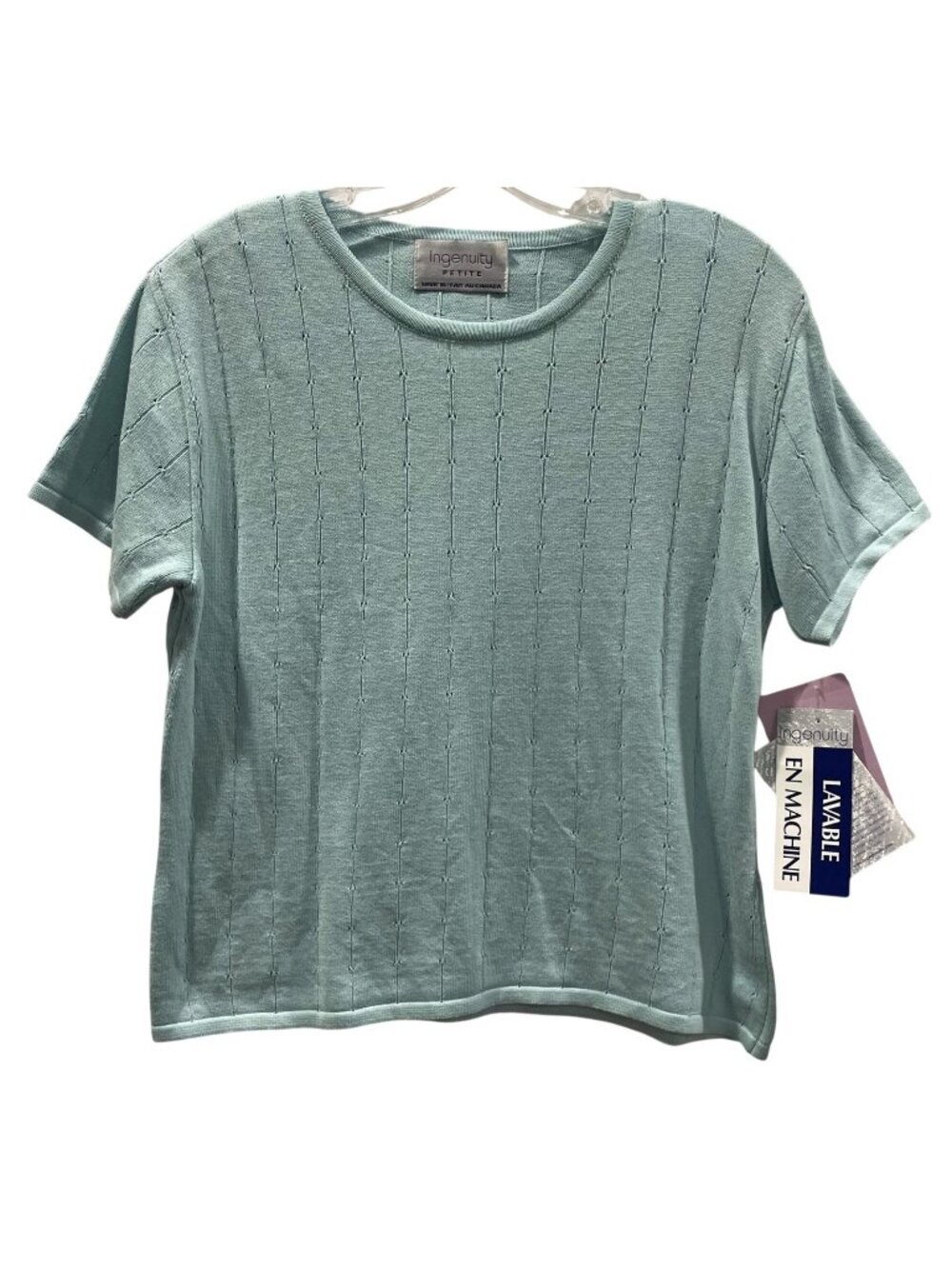 Vintage Y2K Ingenuity Pointelle Knit Top PL Aqua Preppy Soft Girl Cottage Canada